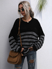 Frauen Pullover Pullover Split Color Streifen Jewel Neck Langarm Baumwolle Pullover