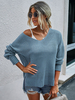 Frauen Pullover Pullover Teal Cut Out V-Ausschnitt Langarm Asymmetrische Pullover