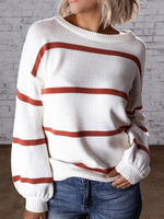 Frauen Pullover Pullover Tripes Bateau Neck Langarm Pullover