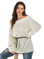 Frauen Pullover Pullover Weiß Bateau Neck Langarm Polyester Trägerlose Pullover