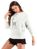 Frauen Pullover Pullover Weiß gedruckt Juwelenhals Langarm Baumwolle Pullover