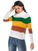 Frauen Pullover Pullover Weiß Grün Gelb Split Farbe Streifen Kapuze Langarm Winter Baumwolle Pullover