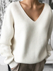 Frauen Pullover Pullover Weiß mit V-Ausschnitt mit langen Ärmeln Acryl Pullover
