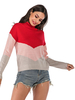 Frauen Pullover Pullover Weiß Rot Split Farbe Farbblock Jewel Neck Langarm Baumwolle Pullover