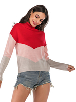 Frauen Pullover Pullover Weiß Rot Split Farbe Farbblock Jewel Neck Langarm Baumwolle Pullover
