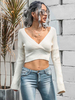 Frauen Pullover Pullover Weiß V-Ausschnitt Langarm Polyester Kurzpullover