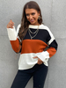 Frauen Pullover Pullover Weißer Farbblock Jewel Neck Lange Ärmel Stretch Polyester Pullover
