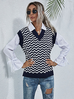 Frauen Pullover Royal Blue Printed Jewel Neck Ärmellose Baumwollpullover Weste
