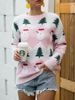 Frauen Pullover Sweater rosa Weihnachtsmuster Jewel Neck Pullover mit langen Ärmeln