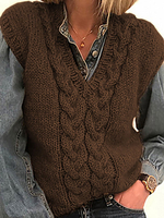 Frauen Pullover Sweater Weste Brownish Black Cable Knit Ärmellose Acrylpullover