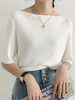 Frauen Pullover Sweater White Bateau Neck Half Sleeves Gestrickte Lose Pullover