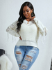 Frauen Pullover Sweater White Cut Out Jewel Neck Langarm Acryl Pullover