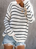 Frauen Pullover Sweater White Stripes Jewel Neck Langarm Acryl Pullover