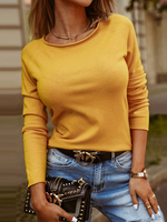 Frauen Pullover Sweater Yellow Jewel Neck Langarm Polyester Pullover