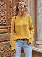 Frauen Pullover Sweater Yellow Jewel Neck Langarm Polyester Winterpullover