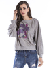 Frauen Pullover Sweatshirt Grau Langarm Bedrucktes Kapuzenpullover