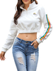 Frauen Pullover Sweatshirt Weiß Langarm Zip Up Crop Tops