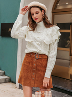 Frauen Pullover Weiß High Collar Langarm Polyester Pullover Casual Bluse