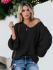 Frauen Pullover Weiß V-Ausschnitt Langarm Asymmetrische Polyester Pullover