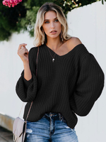 Frauen Pullover Weiß V-Ausschnitt Langarm Asymmetrische Polyester Pullover
