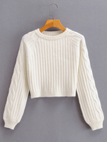 Frauen Pullover weißes Juwel Hals Lange Ärmel Polyester Pullover