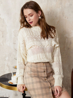 Frauen Pullover White Jewel Neck Langarm Polyester Pullover