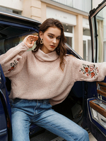 Frauen PulloverPink High Collar Langarm Polyester Pullover