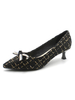 Frauen Pumps Mid-Low Heels Spitzzehen Kitten Heel Bows Plaid Pattern Black Pumps
