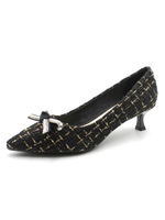 Frauen Pumps Mid-Low Heels Spitzzehen Kitten Heel Bows Plaid Pattern Black Pumps