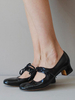 Frauen Pumps Retro Runde Zehen Chunky Heel Strap verstellbare schwarze Mid-Low Heel Schuhe
