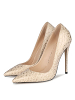 Frauen Pumps Slip-On Spitze Zehen Stiletto Absatz PU Leder Sexy Deep Apricot High Heels
