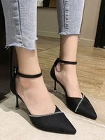 Frauen Pumps Stiletto Ferse spitze Zehen Chic schwarz PU Leder Knöchelriemen Fersen
