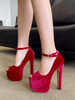 Frauen Red High Heel Micro Wildleder Upper Chunky Heel Sexy Schuhe