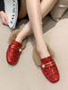 Frauen Red Loafers Leder Round Toe Pearls Schuhe Flat Heel Loafers Schuhe
