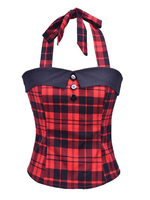 Frauen Red Plaid Cami Top Kurzarm Trägerlose Baumwolle Retro Plaid Camis