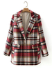 Frauen Red Plaid Coat Turndown Collar Langarm Polyester Classic Wickelmantel
