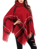 Frauen Red Poncho Geometric High Collar Irregular Cape