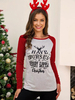 Frauen Red T Shirt Langarm Polyester Weihnachtsmuster Jewel Neck T Shirt