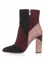 Frauen-Reißverschluss-Farbblock-Micro-Wildleder-Obermaterial mit runder Zehenpartie und klobigem Absatz