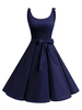Frauen Retro Kleid 1950er Jahre Deep Blue Jewel Neck Ärmelloses Medium Vintage Rockabilly Kleid
