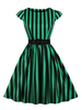 Frauen Retro Kleid 1950er Jahre Green Stripes Kurzarm Baumwolle Vintage Rockabilly Kleid