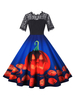 Frauen Retro Kleid 1950er Jahre Kurzarm Weihnachtsmuster Swing Kleid