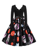 Frauen Retro Kleid 1950er Jahre Pink Christmas Pattern Langarm Rockabilly Kleid
