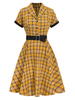 Frauen Retro Kleid 1950er Jahre Red Plaid Kurzarm V-Ausschnitt Baumwolle Vintage Medium One Piece Kleid