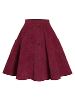 Frauen Retro Rock Maroon Cotton Knielang Ausgestellt Herbst und Winter Vintage Rock
