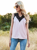 Frauen ärmellose T-Shirts rosa V-Ausschnitt Spitze Patchwork Leibchen Bluse