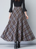 Frauen Rock Deep Grey Plissee Plaid Long Raised Waist Layered Herbst und Winter Frauen Bottoms