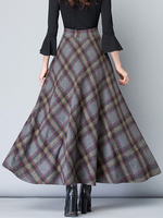 Frauen Rock Deep Grey Plissee Plaid Long Raised Waist Layered Herbst und Winter Frauen Bottoms