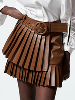 Frauen Rock Kaffee Braun Schärpe PU Leder Herbst und Winter Frauen Unterteile