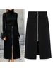 Frauen Rock Schwarz Polyester Lang Hoch Tief Design Herbst und Winter Bottoms